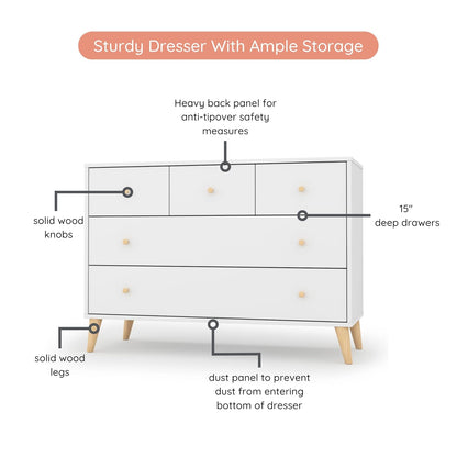 dadada Austin 5-Drawer Dresser for Nursery and Bedroom - Modern Design, Large Storage, Baby-Safe