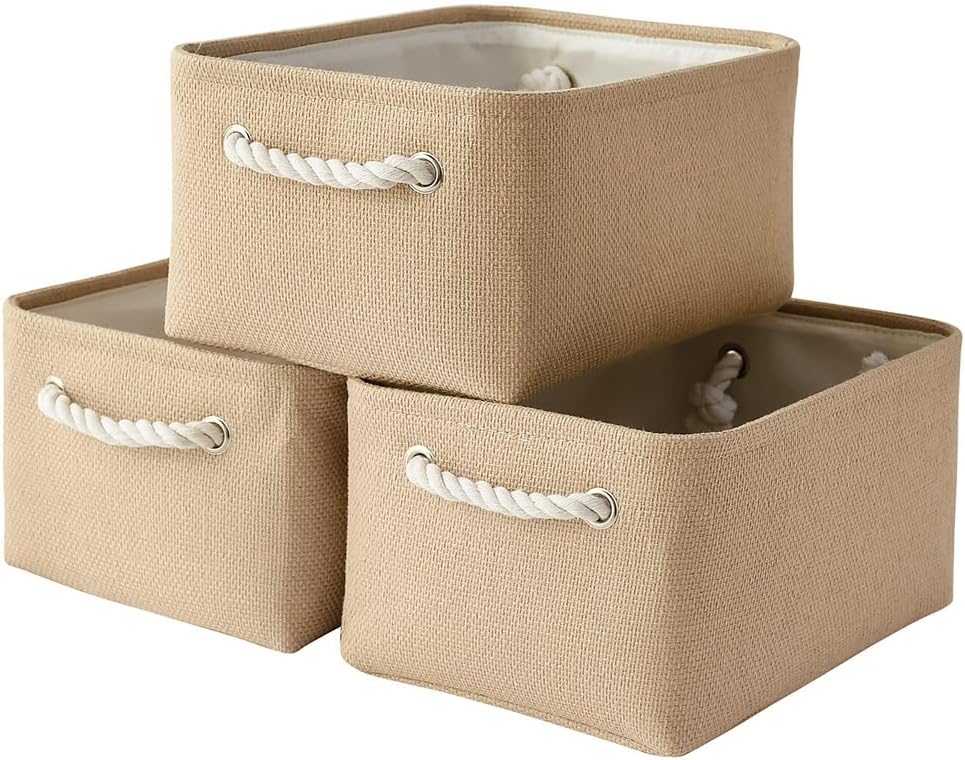 TheWarmHome Storage Bins for Shelves - Medium 3Pack 13.8L*9.8W*6.7H inch Canves Storage Basket for