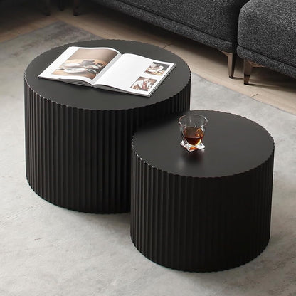 Black Nesting Coffee Table Set of 2 Modern Round Fluted Coffee Table Small Round End Table Side