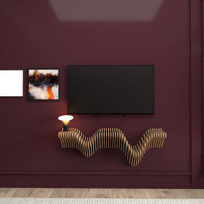 Parametric 40 inch Floating Shelf TV Unit Modern Geometric Wooden Wall Piece Decor Natural Oak