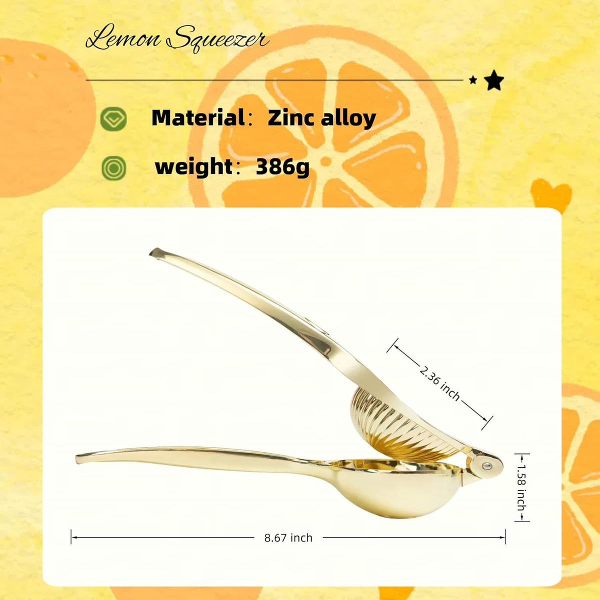 Lemon Squeezer, Heavy Duty Zinc Alloy Manual Lemon Juicer, High Yield Threaded Groove Small Oranges