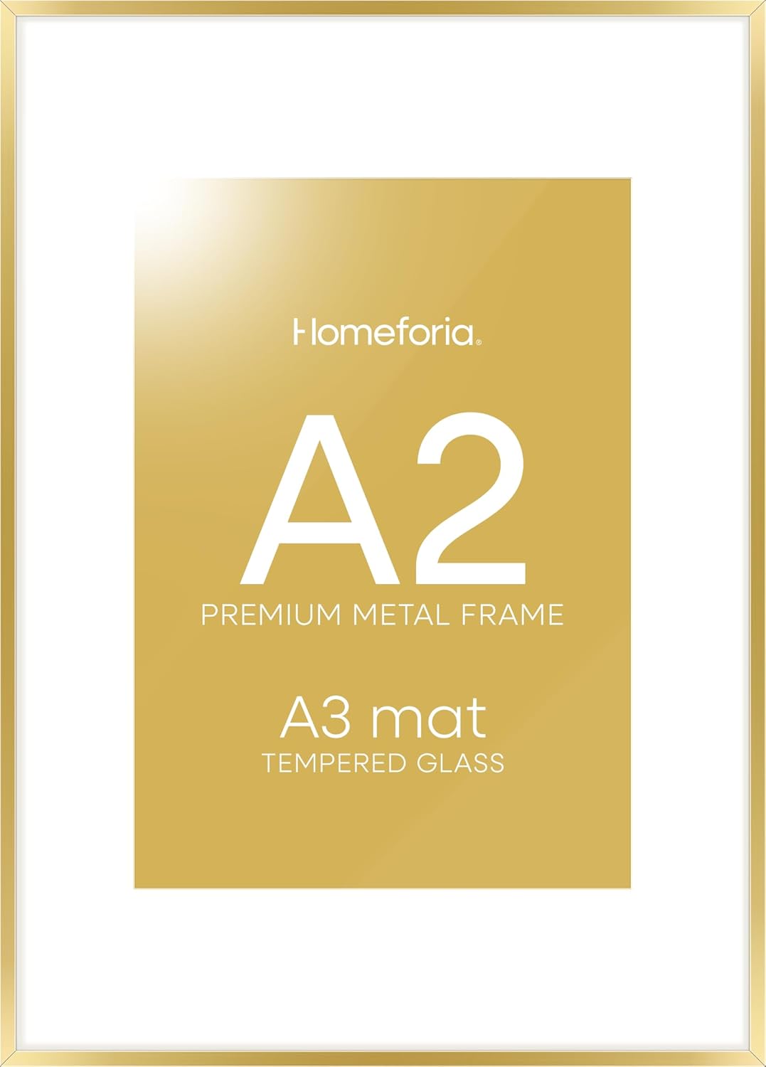 Homeforia A2 Picture Frame Gold, High End Metal 16.5 x 23.5 inches Poster Frames with Mat 11.7 x