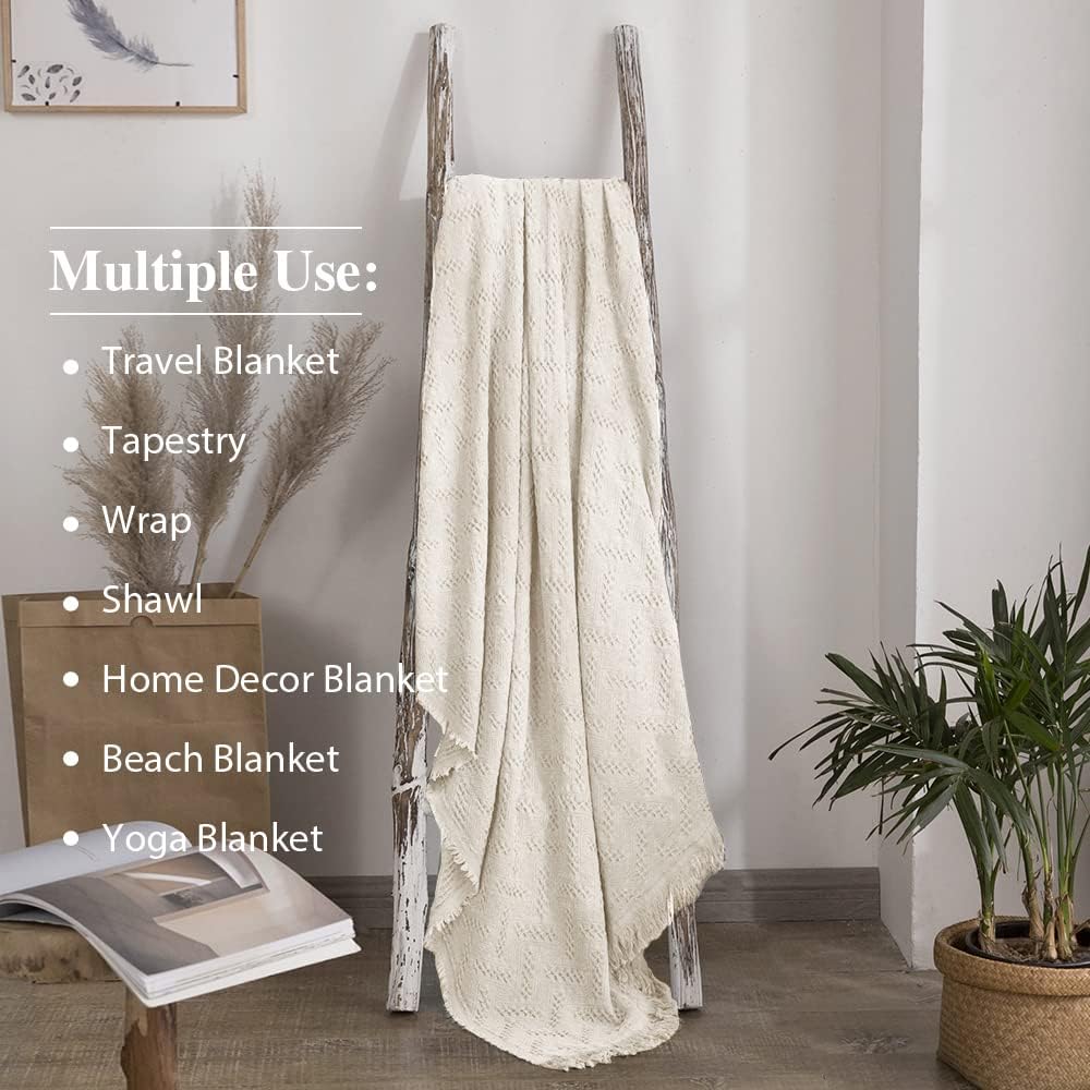 Simple&Opulence 100% Cotton Throw Blanket for Bed, Couch, Boho Luxury Geometric Knit Woven Blanket