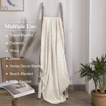 Simple&Opulence 100% Cotton Throw Blanket for Bed, Couch, Boho Luxury Geometric Knit Woven Blanket