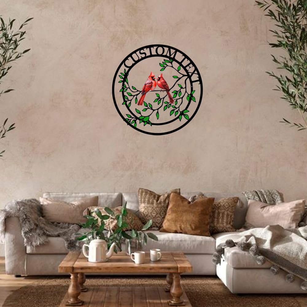 Personalized Name Garden Cardinal Metal Signs, Custom Family Name Outdoor Indoor Wall Decorations