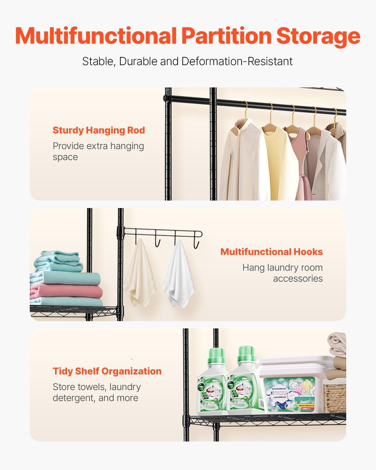 VEVOR Over The Washer and Dryer Storage Shelf, 6 Tier Laundry Room Drying Rack with Hanger Rod and