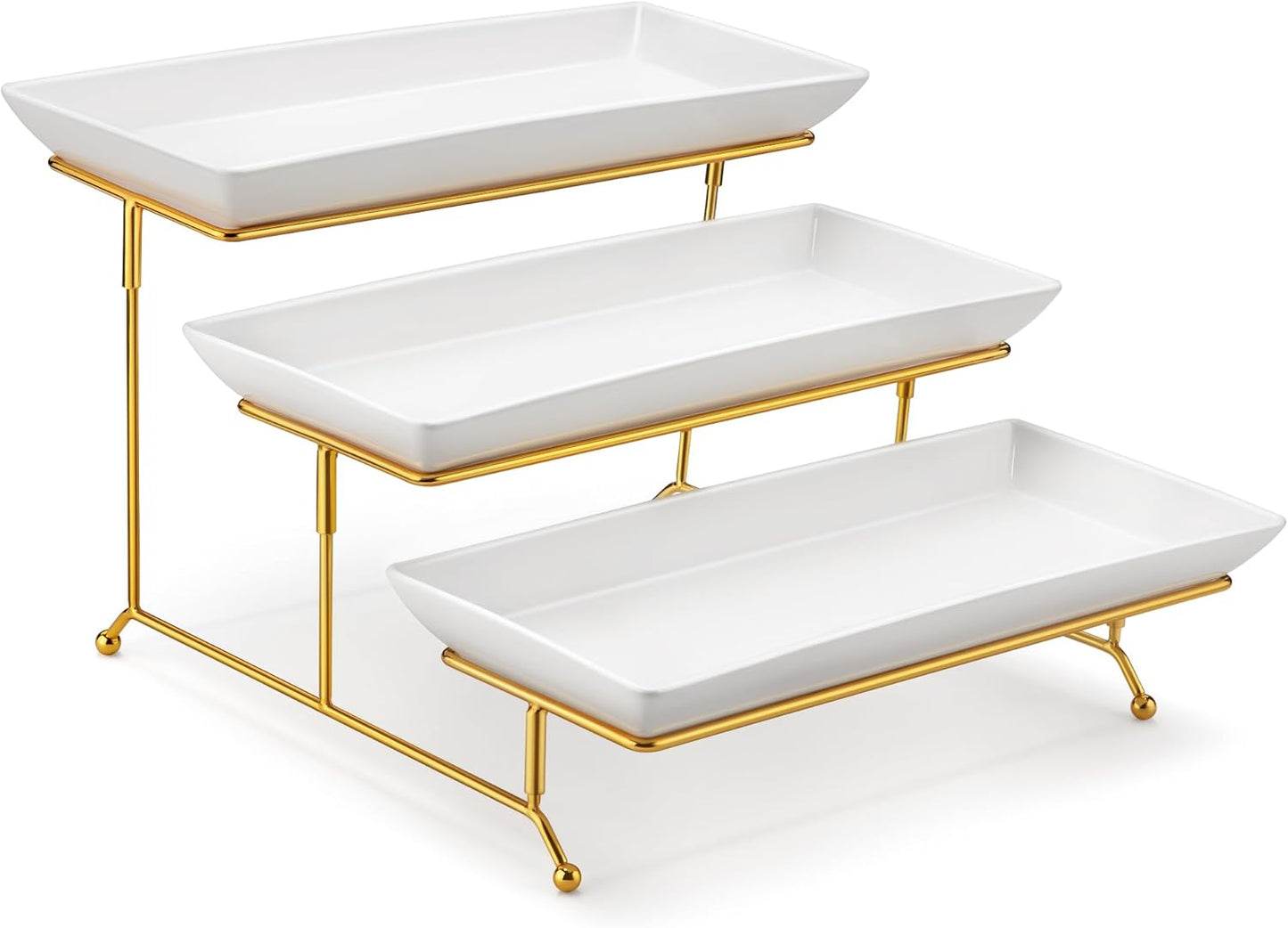 MALACASA 3 Tier Serving Trays for Party, 14 Inch Porcelain White Trays for Serving Food, Dessert