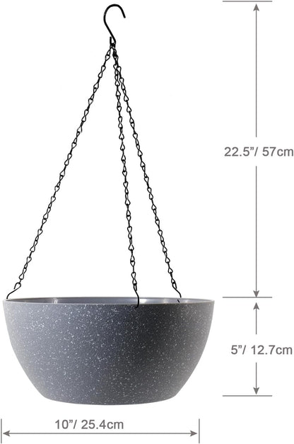 10 inch Hanging Planters for Outdoor Indoor Plants with Drainage Holes and Chain, 2 Pack Round