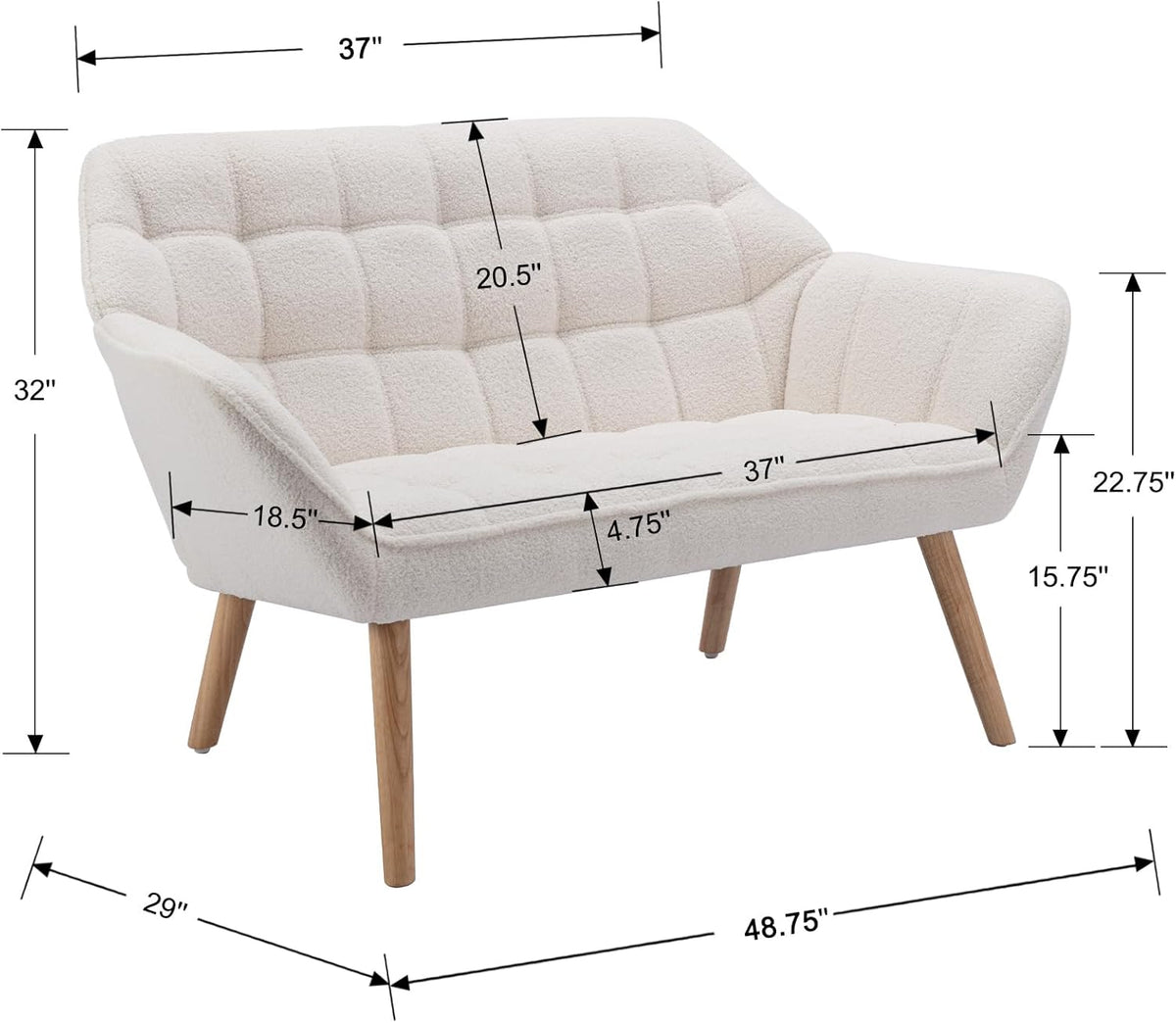 48”Small Loveseat Sofa, Modern Sherpa Upholstered Mini Couch 2-Seater Fluffy Love Seat with