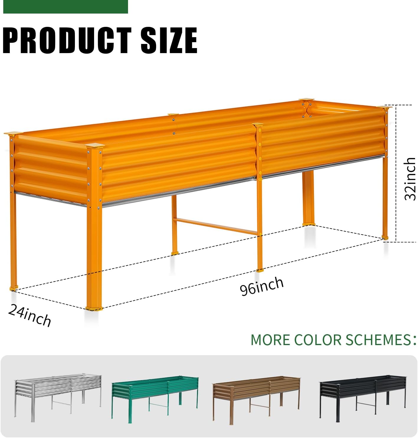 Land Guard Galvanized Raised Garden Bed with Legs, 96×24×32in Raised Garden Beds Outdoor with