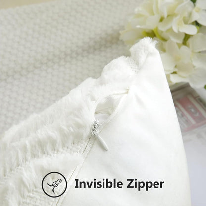 decorUhome Throw Pillow Covers 26x26 Inch Set of 2, Soft Plush Decorative Faux Fur Cream Beige