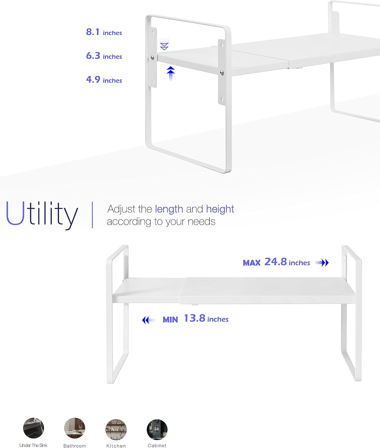 Nxconsu Cabinet Shelf Expandable Height Adjustable Organizer Riser for Kitchen Cabinet Pantry