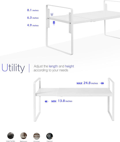Nxconsu Cabinet Shelf Expandable Height Adjustable Organizer Riser for Kitchen Cabinet Pantry