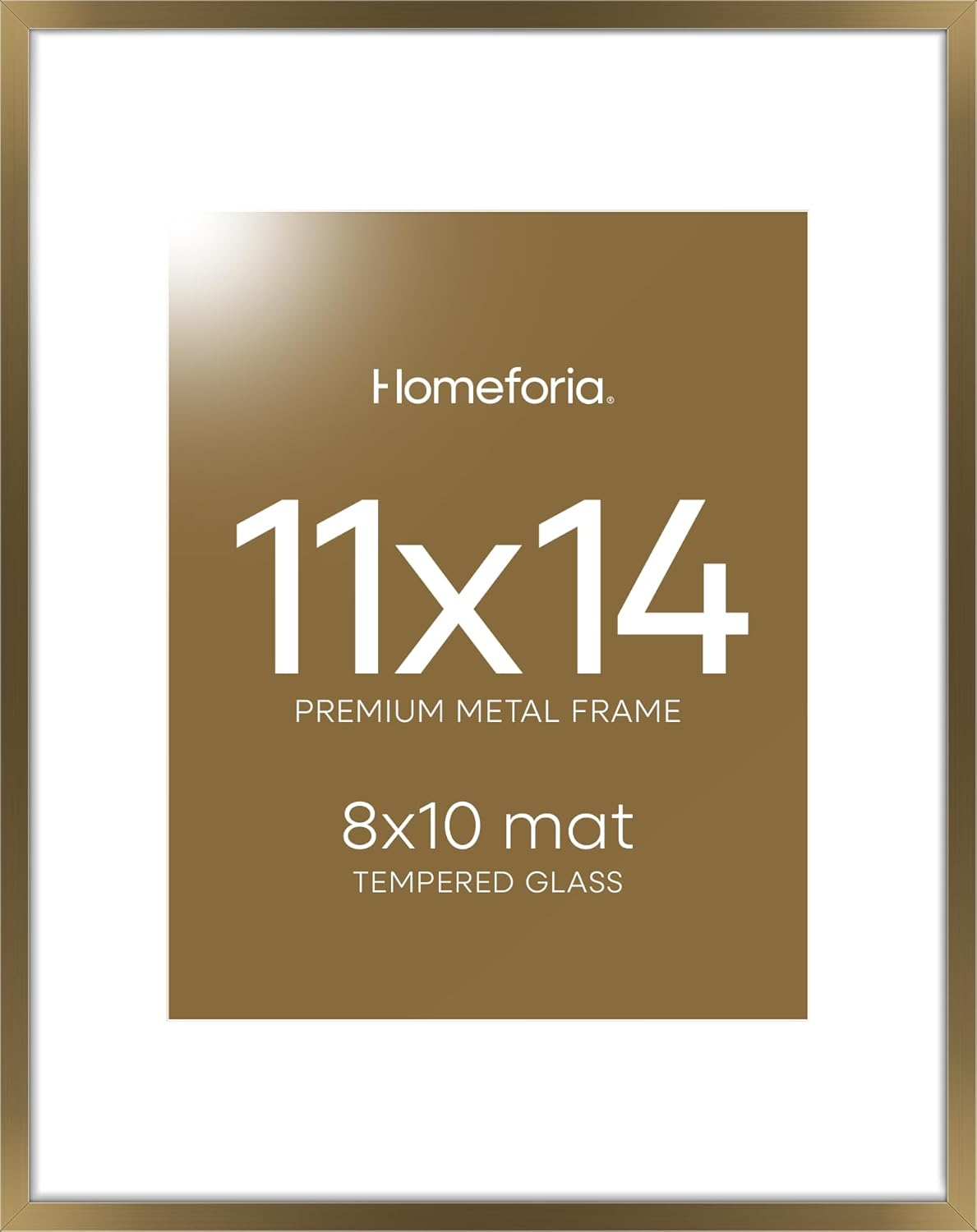 Homeforia 11x14 Bronze Picture Frame, High End Metal 11x14 Brass Frame with Mat 8x10, 11 x 14