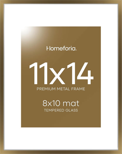 Homeforia 11x14 Bronze Picture Frame, High End Metal 11x14 Brass Frame with Mat 8x10, 11 x 14