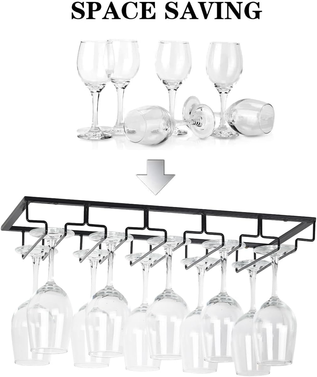 Wine Glass Rack - Under Cabinet Stemware Wine Glass Holder Glasses Storage Hanger 2 Pack Metal