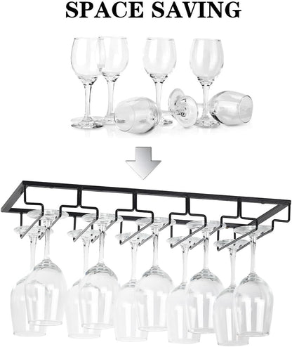 Wine Glass Rack - Under Cabinet Stemware Wine Glass Holder Glasses Storage Hanger 2 Pack Metal