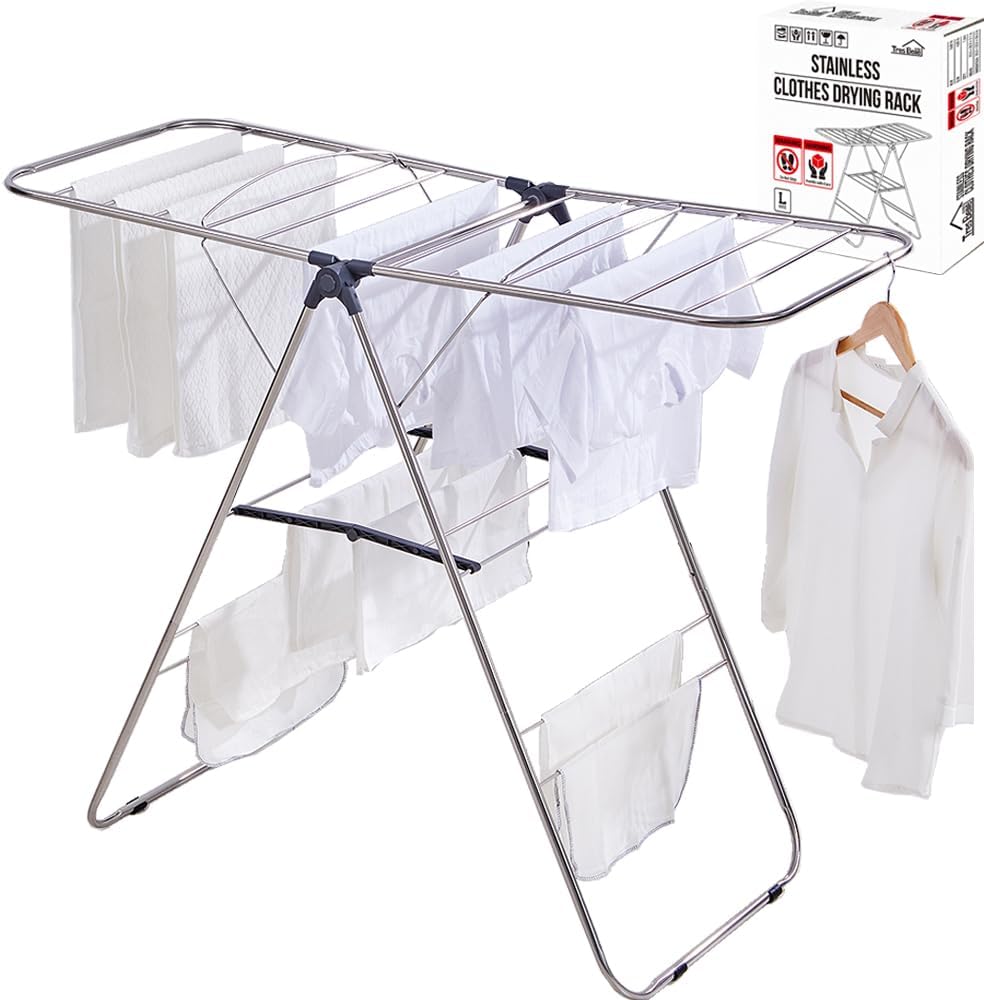 TRES BELLE 25NEW Stainless Steel Clothes Drying Rack(L)–Foldable,Lightweight,Anti-Slip Elastic