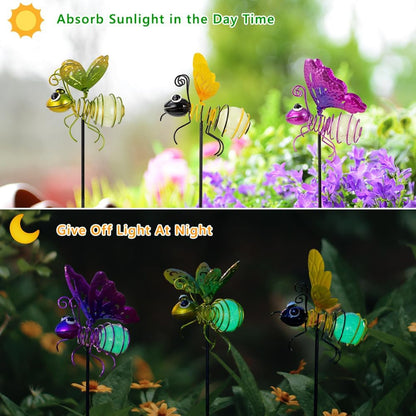 Garden Decor for Outside,3 Pcs Luminous Insect Garden Decorative Stakes,Glow in The Dark Bee Lights
