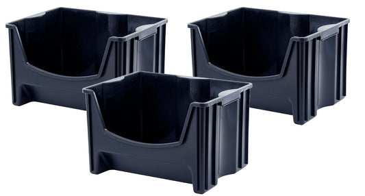 Mighty Tuff Jumbo Stackable Storage Bins, Pack of 3, Easy-Access Storage, Large Easy-to-Grip
