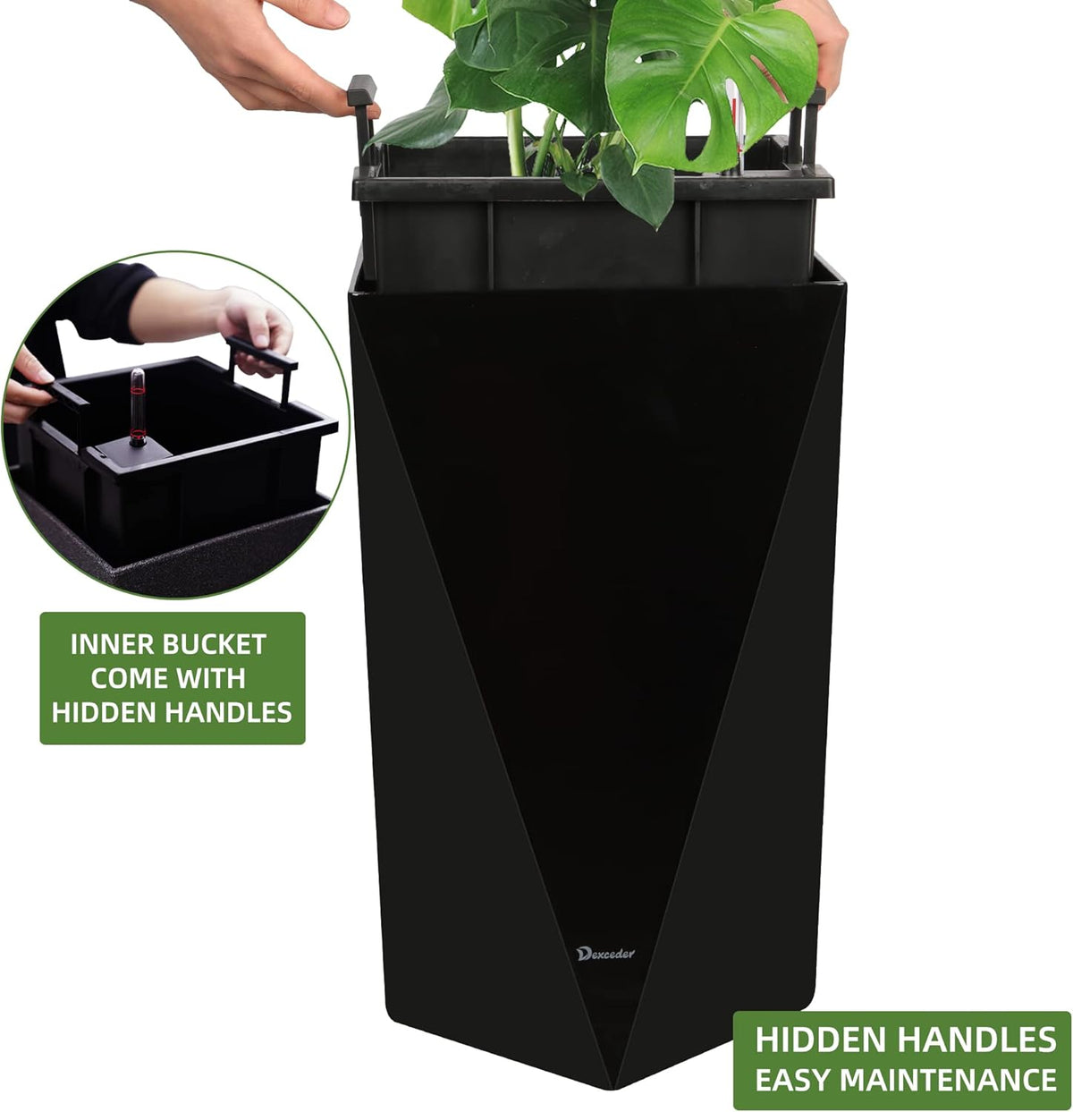 Dexceder 20 Inches Tall Self Watering Planter Diamond High Gloss Indoor Outdoor, Thickened Rhombus
