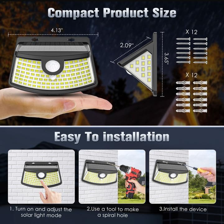 Aootek New Solar Motion Sensor Lights 120 LEDs with Lights Reflector,270° Wide Angle, IP65