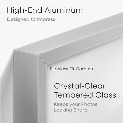 Homeforia 16x16 Silver Picture Frame, High End Metal 16 x 16 Square Frame with Mat 12 x 12 Photo