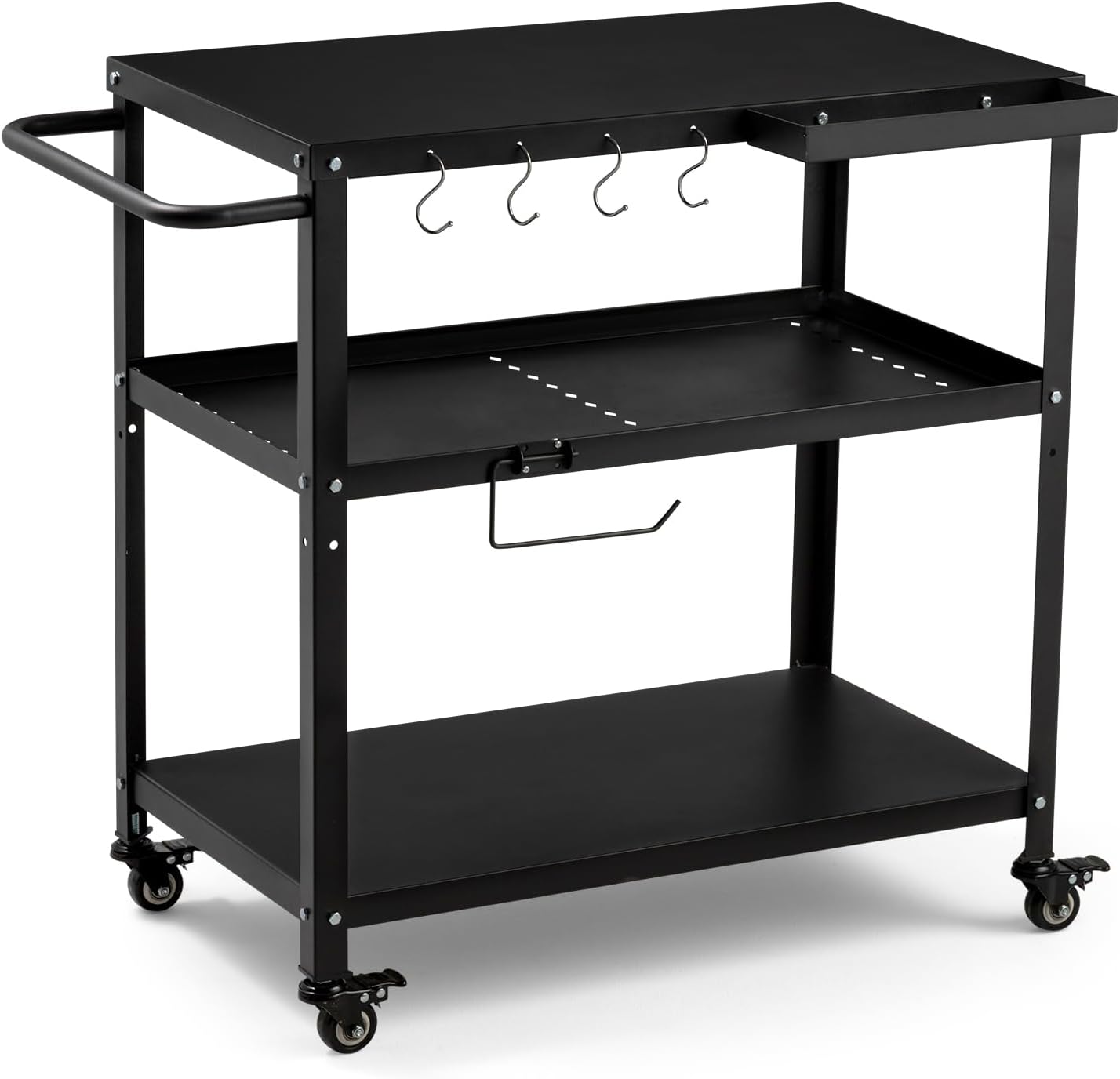 Outdoor Grill Cart Table,Indoor and Outdoor Pizza Oven Table,with 4 Movable Total Lock Casters
