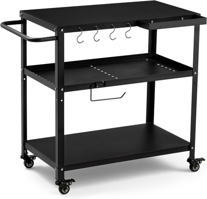 Outdoor Grill Cart Table,Indoor and Outdoor Pizza Oven Table,with 4 Movable Total Lock Casters