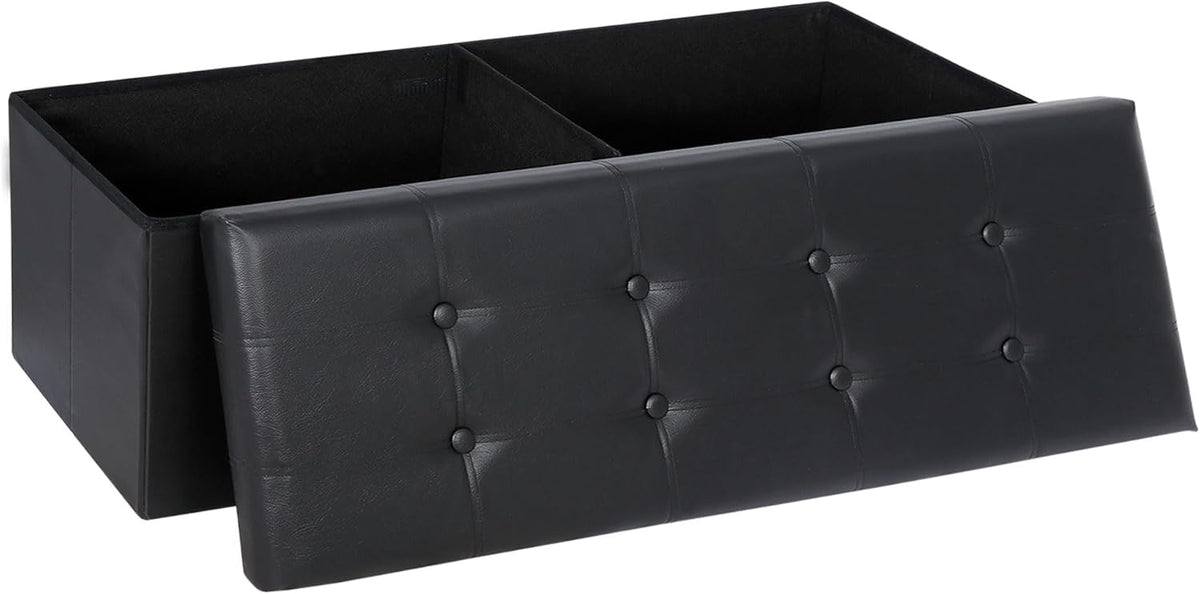SUPER DEAL 43 Inch Folding Storage Ottoman Bench, Faux Leather Storage Chest Shoes Bench with