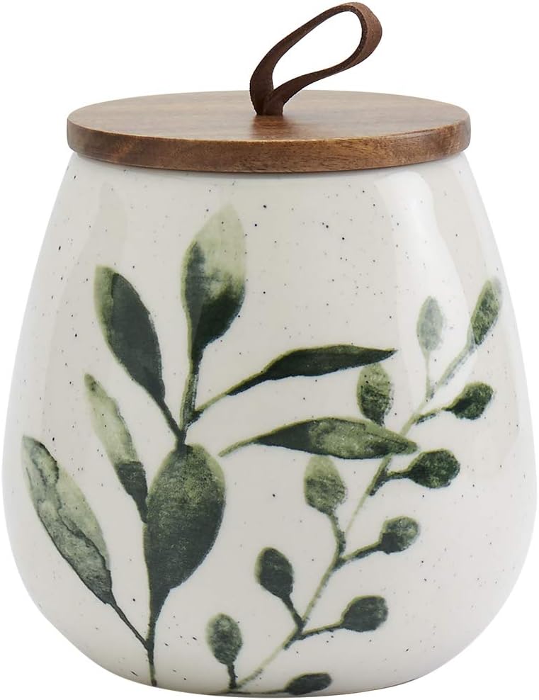TTU Tabletops Gallery Ceramic Canister Collection- Stoneware Designed Kitchen Storage Acacia Wood