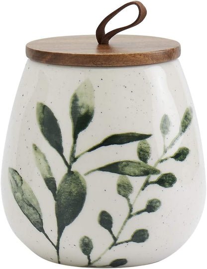 TTU Tabletops Gallery Ceramic Canister Collection- Stoneware Designed Kitchen Storage Acacia Wood