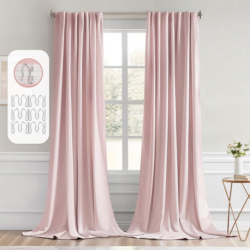 MIULEE Baby Pink Back Tab Blackout Curtains 108 Inch Long 2 Panels Set for Living Room Bedroom