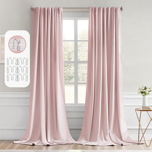 MIULEE Baby Pink Back Tab Blackout Curtains 120 Inch Long 2 Panels Set for Living Room Bedroom