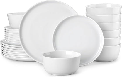 MALACASA 24 Pieces Gourmet Porcelain Dinnerware Sets, Premium Plates and Bowls Set, High-Fired