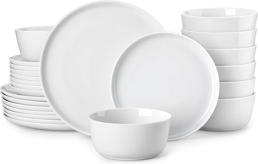 MALACASA 24 Pieces Gourmet Porcelain Dinnerware Sets, Premium Plates and Bowls Set, High-Fired