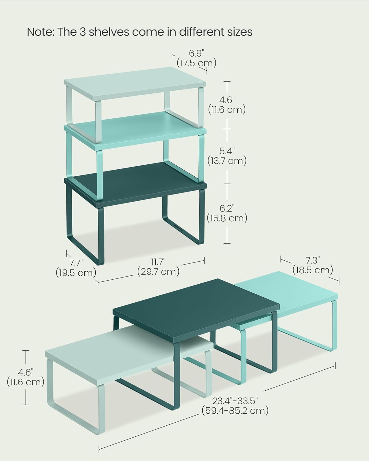 SONGMICS Cabinet Organizer Shelf, Set of 3 Kitchen Counter Shelves, Kitchen Storage, Spice Rack