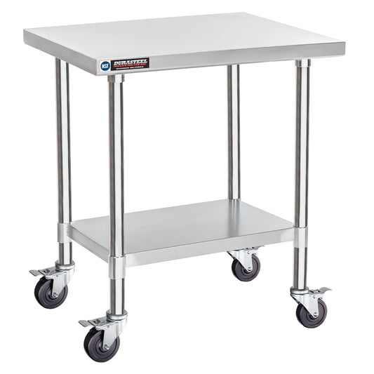 DuraSteel 24x30 NSF Stainless Steel Cart Work Table - Heavy Duty Rolling Food Prep Table Countertop