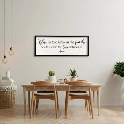 Bless the Food Before Us Sign Wall Decor 40"X15" Large Farmhouse Dining Room Wall Decor Framed Wood