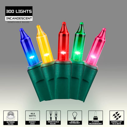 300LIGHTS(2*150L) MULTI Extra-Bright With End Connectors Christmas Decorative Lights 19.44m UL