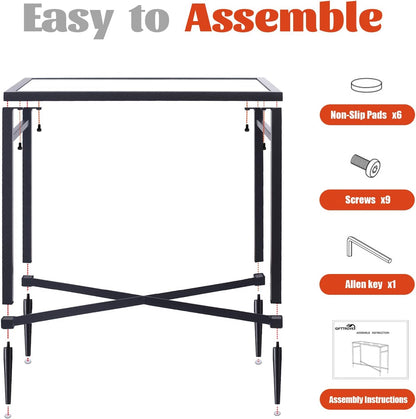 Black End Table, Rectangle Side Table with Mirrored Top, Modern Metal End Table, Small Narrow Side