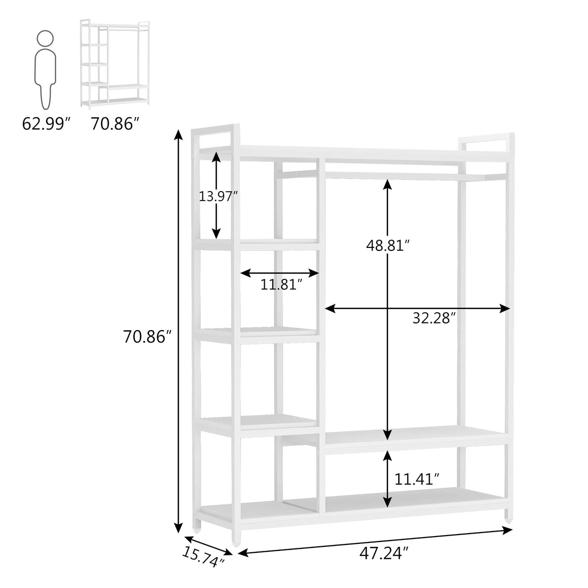 LITTLE TREE Free Standing Wood Closet Clothes Rack,Heavy Duty Grament Rack with Shelves,Hanging