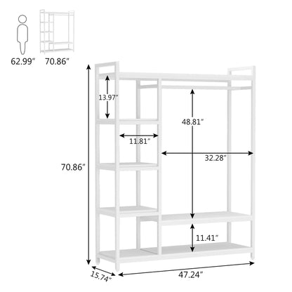 LITTLE TREE Free Standing Wood Closet Clothes Rack,Heavy Duty Grament Rack with Shelves,Hanging
