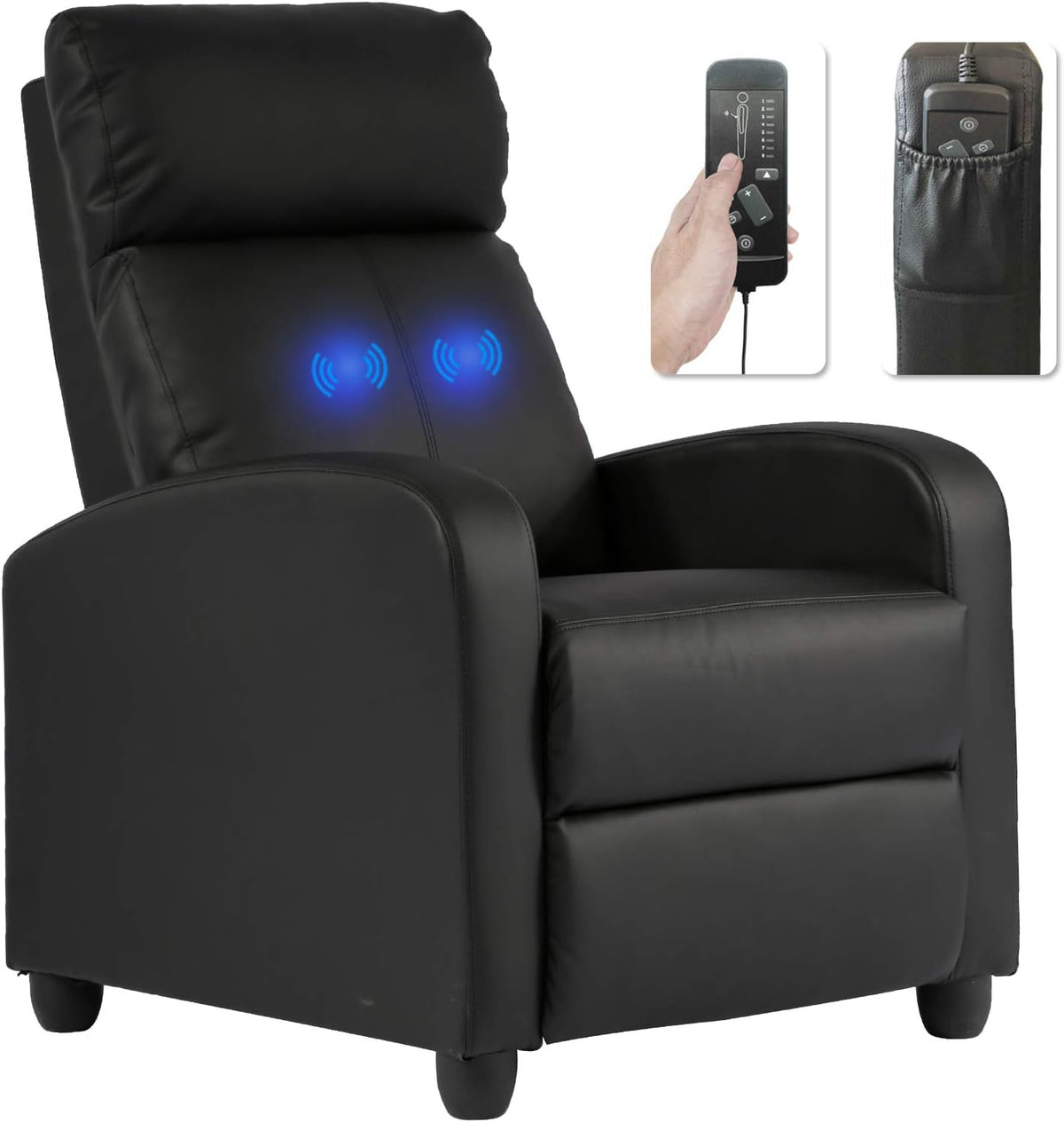 BestMassage | Recliner Chair | with 2 Point Massage Function | Black | with Lumbar Support