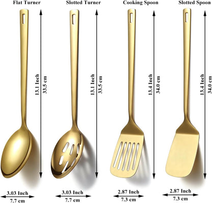 Homquen Gold Kitchen Utensils Set 4pcs, Titanium Gold Plating Stainless Steel Cooking Utensils Set
