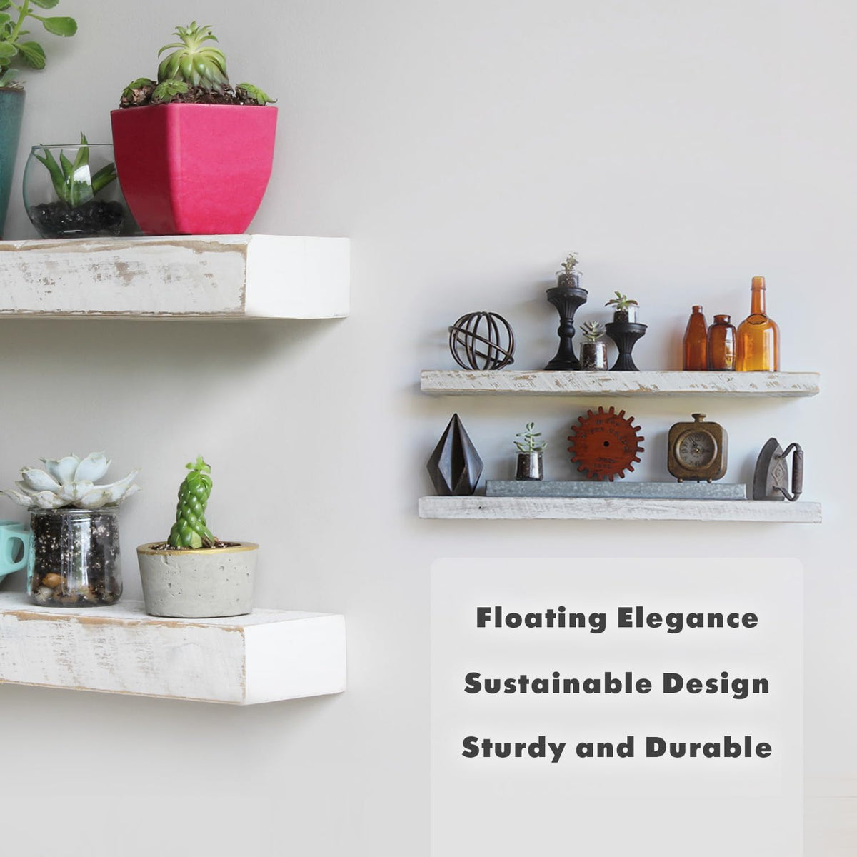 Urban Legacy Reclaimed Barnwood Planks | Floating Shelves for Wall w/Flush Mount Shelf Bracket Set
