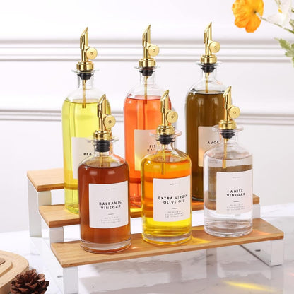 Molimoli Oil and Vinegar Dispenser with Metal Pour Spout, Weighted Pourer, Glass Bottle Dispenser