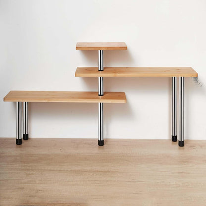 HYNAWIN Corner Shelf Bamboo & Metal Storage Spice Rack, 3 Tier Desk Bookshelf Display Shelves Space