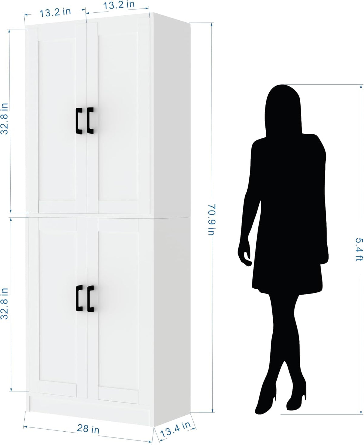 White Kitchen Pantry, 71" Tall Cabinet with Doors, Hutch with Storage for Dining Room