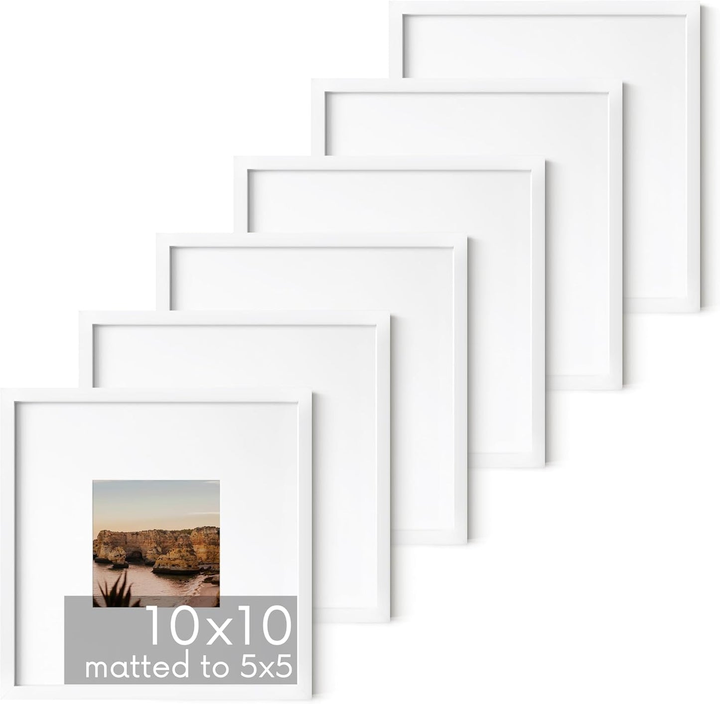 HAUS AND HUES 10x10 White Metal Picture Frames Matted to 5x5 - Features Premium Aluminum & Hanging
